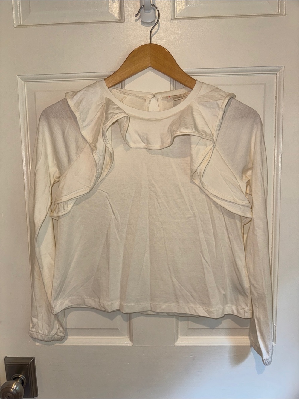 Girls Crewcuts Cream Ruffle-Trim Long Sleeve Top